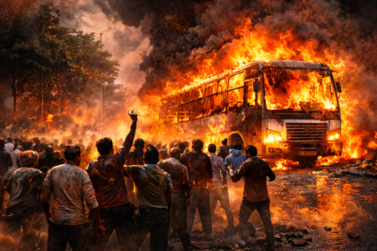 इंदौर बाणेश्वरी ट्रेवल्स की बस में लगाई आग