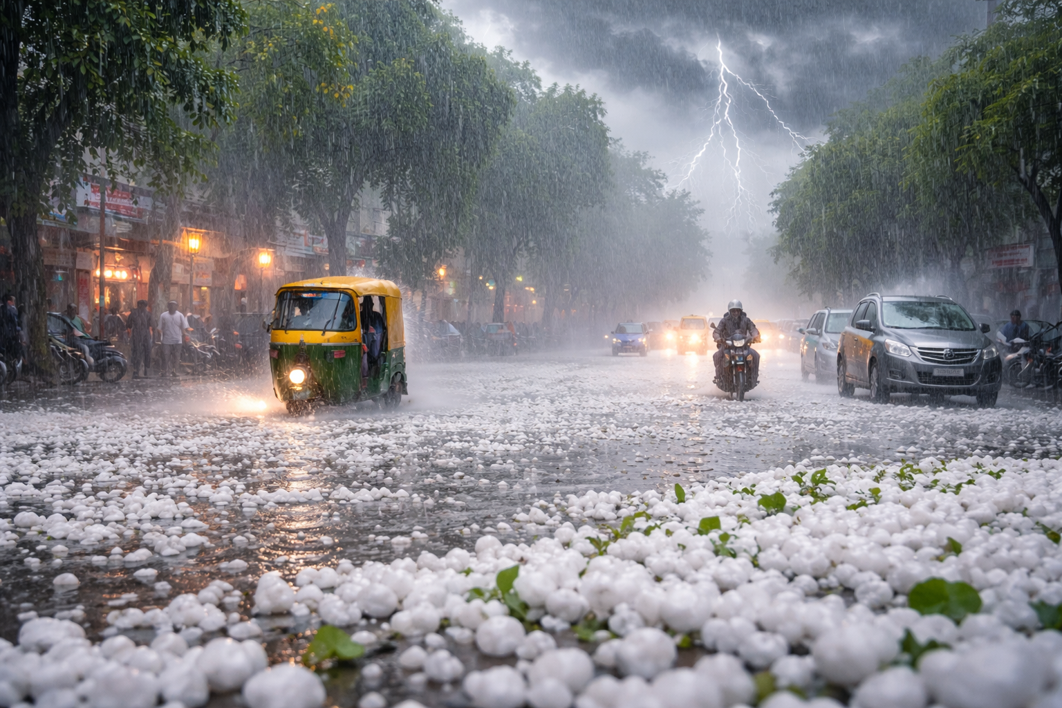 इंदौर में तेज बारिश के साथ ओलावृष्टि