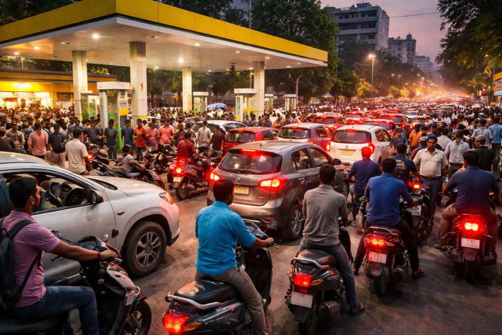 इंदौर पेट्रोल पंप पर भारी भीड़